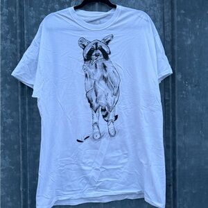 White T-Shirt with Raccoon Graphic
